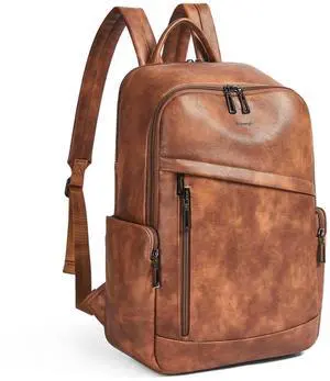 tiamyi Computer Backpack for Women Soft Leather Back pack with 15.6 inch Laptop Compartment, Fashion Ladies Travel Backpack, Brown