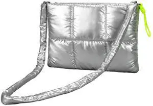 JQAliMOVV Puffy Laptop Sleeve 15-16 in - Quilted Puffer Laptop Case with Strap Compatible with MacBook Air M4 15 in, MacBook Pro M4 16 in (Silver)