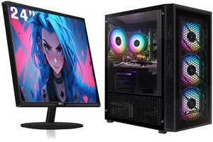 STGAubron Gaming PC Bundle with 24 inch FHD LED Monitor- Intel Core i7 up to 3.9G, Radeon RX 590 8G, 32G RAM, 1T SSD, RGB Fan x 4, Windows 10 Home