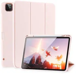 SIWENGDE Cases for iPad Pro 12.9 Case 6th/5th/4th Generation (2022/2021/2020) with Pencil Holder [Apple Pencil Wireless Charging] Soft TPU Smart Tri-fold Stand Protective Cover(Pink)