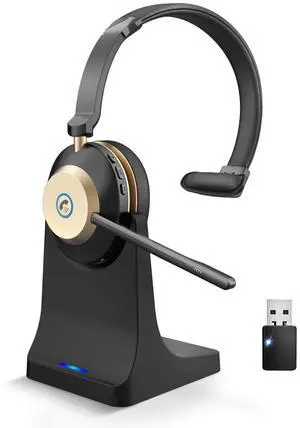 NOTESNEE V5.3 Wireless Headset with Mic for Work, 45Hrs Computer Headset with Microphone, Bluetooth Headphones with Noise Cancelling Mic, Charging Base, USB Dongle & Mute Button for PC, Skype, Zoom