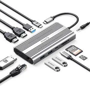 Docking Station USB C to Dual HDMI Adapter, ORICO 12 in 1 USB C Hub with Dual HDMI, DP 1.4, 100W PD, Ethernet, 2 USB-A 3.1, 1 USB 2.0, 1 Type-C 3.1, SD/TF, Audio, Compatible for Windows/Mac OSSilver Docking Station USB C to Dual HDMI Adapter, ORICO 12 in 1 USB C Hub with Dual HDMI, DP 1.4, 100W PD, Ethernet, 2 USB-A 3.1, 1 USB 2.0, 1 Type-C 3.1, SD/TF, Audio, Compatible for Windows/Mac OSSilver
