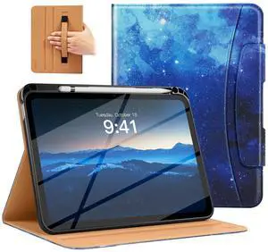 MoKo for iPad (A16) 11th Generation Case 11 inch 2025, iPad 10th Generation Case 10.9" 2022 with Pencil Holder & Pocket, Premium Leather Folio Stand Cover, Multiple Viewing Angles, Blue Starry Sky