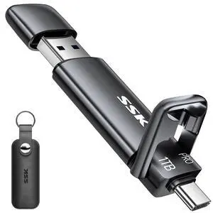SSK 1TB USB C Thumb Drive up to 1000MB/s,Fast Flash Dual Drive,External Portable SSD Drive Type C+USB A 3.2 Gen 2 Flash Drive,USB C Memory Stick for iPhone 15/PS4/Android Phone/Tablet/Windows/Mac