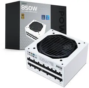 Vetroo 850W Power Supply Dual PCIe 5.1 ATX 3.1 Ready, 80 Plus Gold Full Modular, Quiet Operation with 120mm FDB Fan, 10-Year Warranty - White