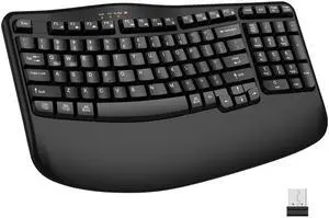 EDJO Ergonomic Wireless Keyboard with Wrist Rest, Wave Keys, Comfortable Natural Typing, 2.4GHz Ergo Wireless USB Computer Keyboard for Multi-OS, Windows, Mac OS, Laptop, PC (Black)