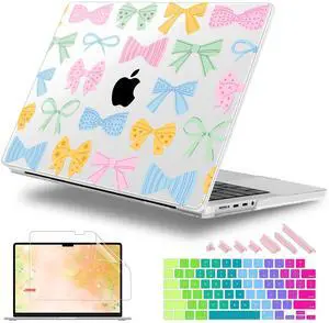 Lepeoac for MacBook Pro 16 inch Case 2021 2022 2023 2024 Release A3186 A3403 M4 A2991 M3 A2780 M2 A2485 M1 Pro/Max, Hard Shell Case with Screen Protector & Keyboard Cover, Colorful Bow