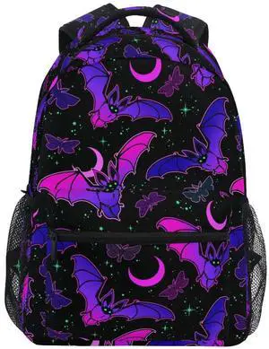 MNSRUU Student School Bag Purple Bat Gothic Backpack for Girls Boys College Bookbag Laptop Rucksack Travel Backpack for Adult Teen Casual Daypack