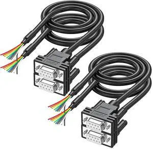 JUXINICE 4Pack DB9 Connector to Bare Wire End 3ft D-SUB 9 Pin RS232 Serial Extension Cable Double Shielded, Female to 9-Core Wires - Black