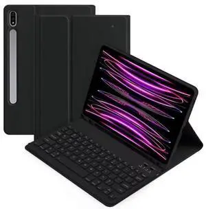 AnMengXinLing Galaxy Tab S9FE/S9/S8/S7 Tablet Case with Keyboard, Candy Colors Slim Protective Cover with Magnetic Detachable Keyboard with S Pen Holder for Galaxy Tab S9 11"/S9 FE 10.9"Black