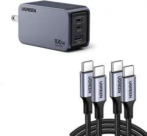 UGREEN Nexode Pro 100W USB-C Charger Bundle with 2-Pack USB-C Cable for iPad Pro, iPhone 15 Pro/14, Galaxy S23/Note20