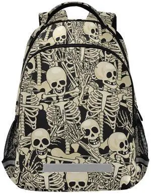 Glaphy Gothic Skulls Skeletons Backpacks Laptop School Book Bag Lightweight Daypack for Women Men Teens Kids