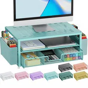 gianotter Desk Organizers and Accessories, Monitor Stand with Drawer and 2 Pen Holder, Desktop Organizer Suitable for Offices and Dormitories (Blue)