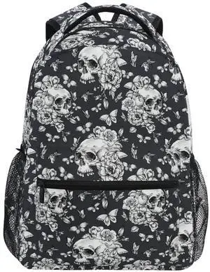 MNSRUU Student Travel School Backpack Goth Skull Butterdlies College Laptop Backpacks Business iPad Tablet Computer Bookbags for Adult Teen One Size