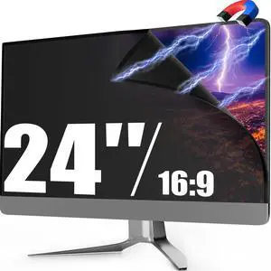 PJOVORY Magnetic 24 Inch Monitor Privacy Screen Filter for Frameless Computer 16:9 Aspect Ratio, Reversible Eye Protection Anti Blue Light Glare Shield, Removable Anti Spy Blackout Desktop Protector