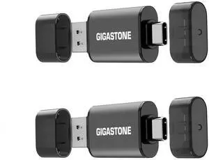 GIGASTONE 64GB Dual Flash Drive (2 Pack) Z40 USB 3.2 Gen 1, 2-in-1 Type-A & Type-C, 100MB/s Ultra Fast, Head Cap Design, Plug & Play for Smartphone/PC/Mac/TV/Car Audio, USB 2.0/3.0/3.1 Compatible