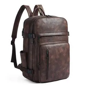 tiamyi Travel Backpack for Women Leather Back pack with 15.6 inch Laptop Compartment, Fashion Ladies Computer Backpack, Coffee