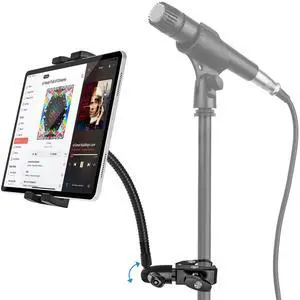 Gooseneck Tablet Mic Stand, woleyi Phone iPad Holder for Microphone Stand [Metal Arm Clamp] 360° Swivel Tablets Music Mount, Compatible with iPad Pro 12.9 Air Mini, iPhone, Galaxy Tabs, 4-13" Devices