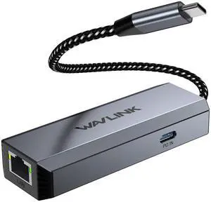 WAVLINK USB-C to Ethernet Adapter with 95W PD - 5Gbps High-Speed, Driver-Free Type-C to RJ45 Ethernet LAN Network Adapter Thunderbolt 5/4/3 Compatible for MacBook Pro/Air, iPad Pro, Dell XPS
