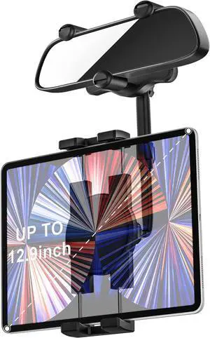 woleyi Rearview Mirror Tablet Holder for Car, Rear View Mirror Car Tablet Mount, 360° Rotatable Adjustable Universal Clip, for iPad Pro Air Mini, iPhone, Galaxy Tabs, Z Fold, Fire HD, 4.7-13" Devices