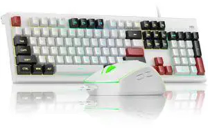 MageGee Creamy Keyboard and Mouse Comb,K2 Classic Keyboard Wired RGB Backlit Keyboard 104 Waterproof Ergonomic Keyboard,PC Keyboard for PC/loptop/MAC - Knight Red