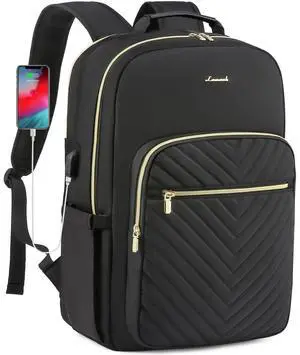 LOVEVOOK Large Travel Backpack Women with 17.3-inch Laptop Compartment, Work Business Computer Carry On Backpack Purse, Hiking Backpack Waterproof Outdoor Sports Rucksack Bag, Black