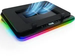 KLIM Turbofrost Gaming Laptop Cooling Pad - 4 Powerful Turbo Fans - 4 x 4000 RPM, Dynamic RGB, 4-Ports USB, Laptop Cooler 2 Power Modes USB-C/DC, Sealed Foam for Fast Cooling - Up to 17in - Black