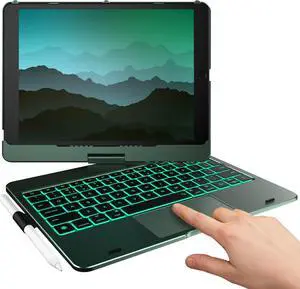 typecase Touch iPad 9th Generation Case with Keyboard (10.2", 2021), Multi-Touch Trackpad, 10 Color Backlight, 360° Rotatable, Thin & Light for iPad 8th Gen, 7th Gen, Air 3, Pro 10.5 (Midnight Green)