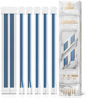 Asiahorse Customization Mod Sleeve Extension Power Supply Cable Kit 16AWG ATX/EPS/8-Pin PCI-E/6-pin PCI-E (Mix Color, Blue-White)
