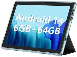 Android Tablet, 10.1 inch Android 14 Tablets 6GB RAM 64GB ROM 1TB Expand, 1280x800 IPS HD Touchscreen,6000mAh Battery, Bluetooth, Dual Camera, GMS, WiFi (Blue)