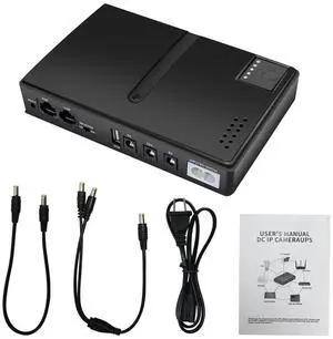 UPS Power Supply, 10400mAh Battery Backup Power Supply, 36W USB 5V DC 5V 9V 12V POE 15V 24V 6 Outlets, Small Lightweight for Security Camera Router (US Plug)