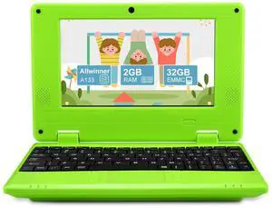 ZHAOHUIXIN 7" Portable Small Laptop, Android 12.0 OS Quad-Core Cortex A53 with 2GB RAM 32GB ROM,Processor A133P Type-C 5V 2A Mini Laptop Notebook for Kids(Green)