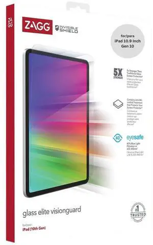 ZAGG InvisibleShield Glass Elite VisionGuard Screen Protector for iPad 10th Generation 10.9 Inch (Gen 10, 2022) - 5X Stronger, Blue-Light Protection, Anti-Fingerprint, Easy Install, Clear