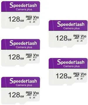 Micro SDXC Memory Card 128GB 5 Pack, Speederlash Camera Plus TF Card with Adapter, Up to 90MB/s Read Speed, 4K UHD&5K Video Support, U1, V30, A1 Rated, Waterproof, for Security Camera, Dashcam