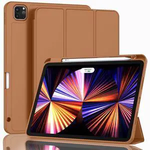 ZryXal iPad 11 inch Pro Case (2022, 2021, 2020) with Pencil Holder, Smart Cover [Touch ID, Auto Wake/Sleep, 2nd Gen Pencil Charging] (Brown)