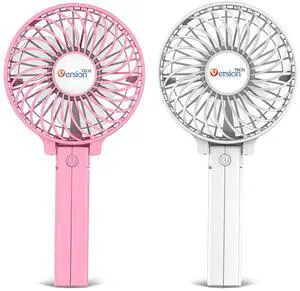VersionTECH. Portable Handheld Fan 2Pack, Pink+White Powerful 180° Foldable Rechargeable Clip Fan with 3 Speeds