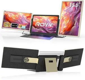 ROYY Laptop Screen Extender Triple Monitor - 15.6" Detachable Portable Monitor 120% sRGB FHD 1080P IPS 235 Degrees Rotation Extra Screen Compatible with Mac Wins Dex Chrome Fits 13-17" Laptop