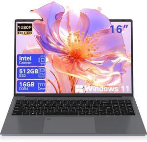 DERE Gaming Laptop,16 inch Laptop Comupter,Win11|16GB RAM 512GB SSD| Celeron N5805|2.5K QHD IPS Display|Fingerprint Unlock|Backlit Keyboard|WiFi 6|HDMI for Gaming,Business,Working