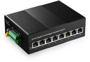 Binardat 8 Port Gigabit Din Rail Industrial Ethernet Switch, 8 Ports 10/100/1000Mbps, Fanless Wall Mount, with One Power Supply