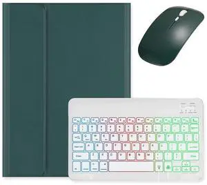 kaidisen Backlit Keyboard Case for iPad (A16) 11th Gen 2025/ iPad 10th Generation 2022 10.9 inch Case with Mouse and Detachable Backlight Keyboard,Dark Green+White