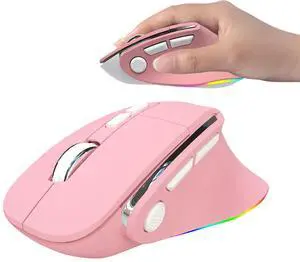 Ergonomic Mouse Dual Mode(Bluetooth+USB)Pink Rechargeable Vertical Carpal Tunnel Cordless Bluetooth Mice for PC/Laptop/Computer/Tablet/ipad/Macbook Air/Pro Office Work Women Girl Gift,Double Click Key