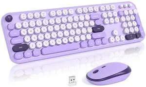 MOFII Wireless Keyboard and Mouse, Retro Typewriter Keyboard and Silent Mouse, 2.4GHz Full Size Keyboard and Mouse Wireless Combo for Laptop, PC, Desktop, Windows (Violet)