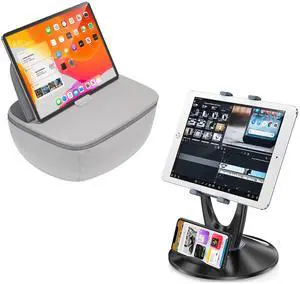 DeskLogics Tablet Stand for Desk + Ultra-Thick Lap Desk with Cushion (TS-8B + TH-4G)