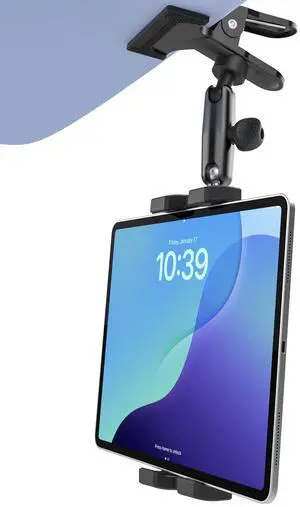 CANHET Sun Visor Tablet Holder for Car, Visor Clip Phone Mount with Metal Arm, 360° Adjustable Vehicle Tablet Clamp with 1/4" Screw for 4-13" iPad Pro Air Mini, Phone, Galaxy Z Fold, Fire HD, Camera