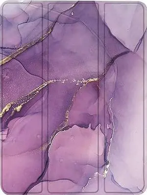 SaharaCase Marble Series Folio Case for Apple iPad Pro 11" (3rd Generation 2021 & 4th Generation 2022) [Shockproof Bumper] Rugged Protection Antislip Grip Leather Kickstand (Purple Marble)