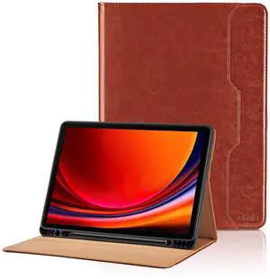 Case for Samsung Galaxy Tab S10 Plus 2024/S9 FE+/S9 Plus 12.4 Inch 2023 - Model SM-X820/X826B/X610/X616B/X810/X816B with S Pen Holder and Pocket, PU Leather Folio Stand Cover Auto Wake/Sleep, Brown