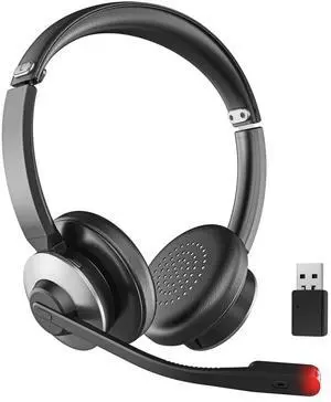 Wireless Headset with Mic for Work, Wireless Headphones with Mic (AI Noise Cancellation) & USB Dongle, 26+ Hrs Working Time, Bluetooth Headset with Mute for PC/Laptop/Office/Call Center/Zoom/Home