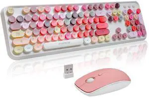 FOPETT Wireless Keyboard and Mouse Sets,Reliable 2.4 GHz Connectivity for PC,Laptop,Smart TV and More (White Colorful)