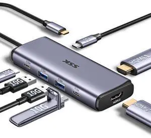 SSK Powered USB 3.2 Hub  7 Port USB C Adapter with Dual  HDMI,2 USB A&2 USB C 3.2 Gen 2 Data Ports Hub,100W PD Charging USB hub for iPad,MacBook Pro/Air,Flash Drive,iPhone 15,Laptops