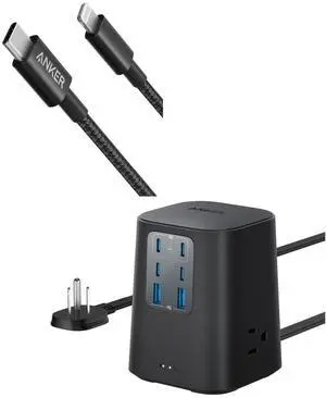 Anker iPhone Fast Charging Cable - 6ft Nylon USB-C to Lightning Cord, MFi Certified Charging Station (100W), 9-in-1 USB C Power Strip with 300J Surge Protection